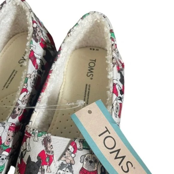 Toms Christmas Dogs Sweaters 6.5 Shoes - Shearling Lined Holiday Slip On - Picture 4 of 4